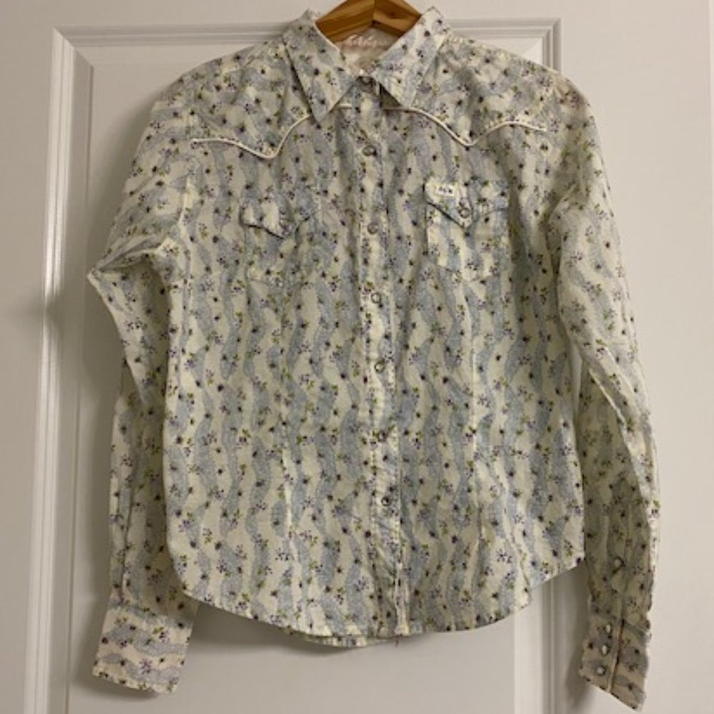 ULTRA 20X WESTERN Shirt RHINESTONE SNAPS Silky Welting Lining PURPLE Floral * M